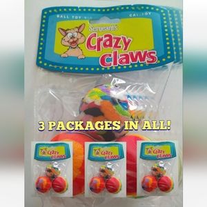 SERGEANTS CRAZY CLAWS CAT BALLS 3 PACK (LOT OF 3 PACKAGES) KITTEN FELINE CAT TOY